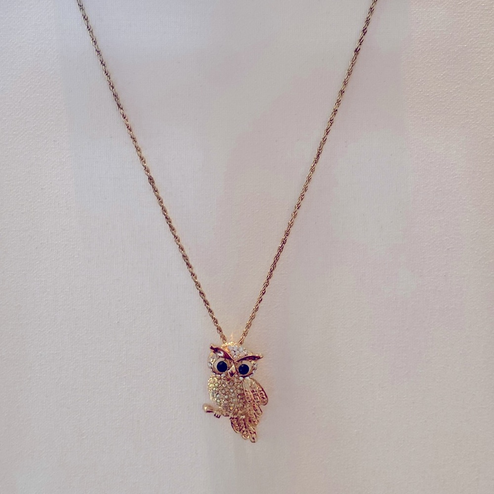 Gold plated long owl pendant chain necklace adjustable - Picture 2 of 7